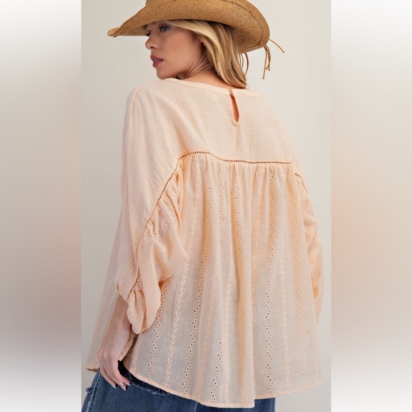 835 ❤️ EASEL EYELET LACE MIX COTTON GAUZE MINERAL WASHED
TOP - Picture 2 of 5